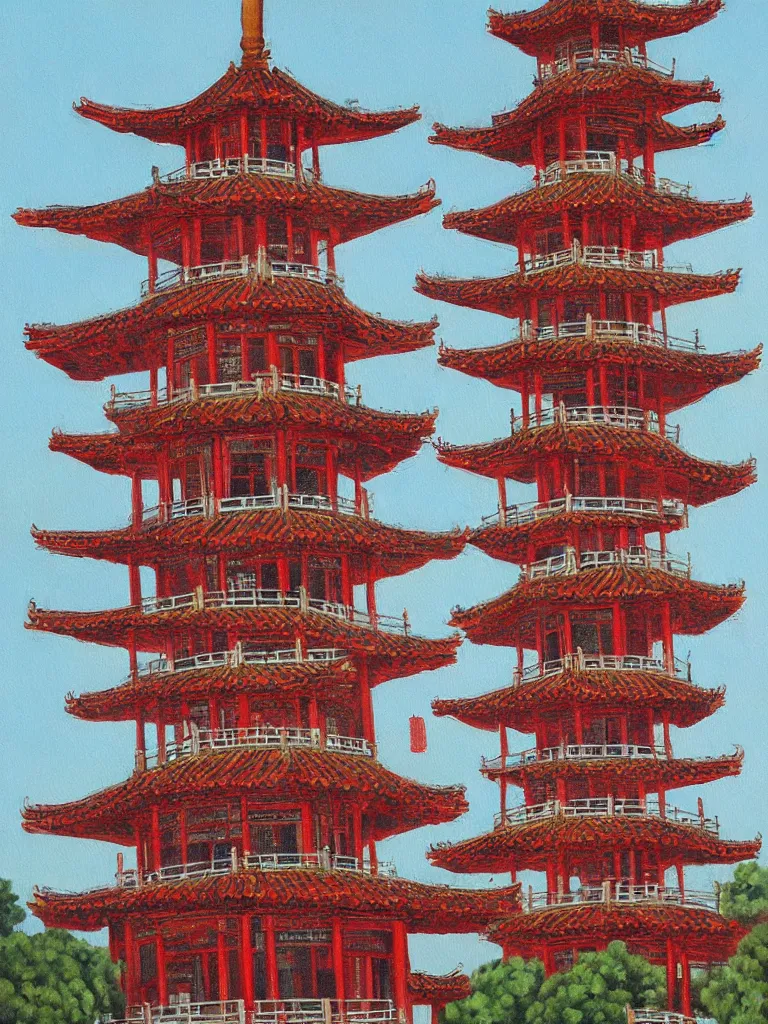 Image similar to A painting of the traditional Chinese tower, by