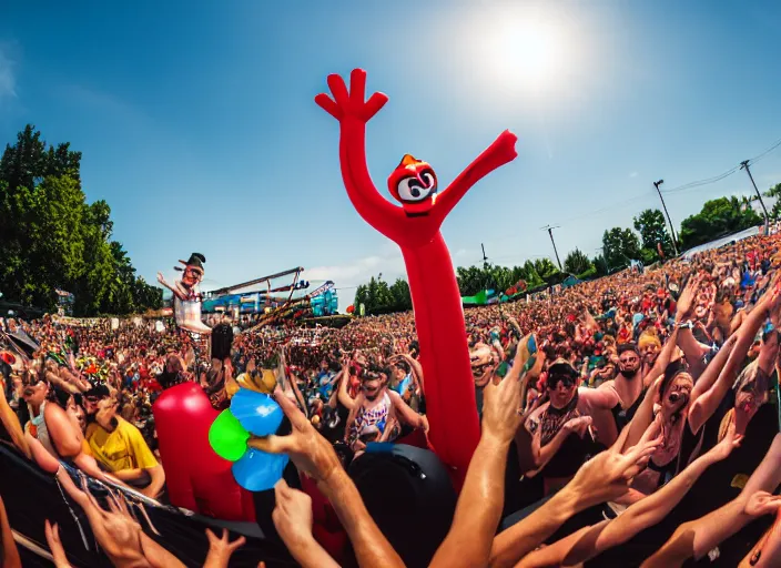 Image similar to photo still of whacky waving inflatable tube man vans warped tour 2 0 1 8!!!!!!!! at age 3 6 years old 3 6 years of age!!!!!!!! getting lit in the pit, 8 k, 8 5 mm f 1. 8, studio lighting, rim light, right side key light