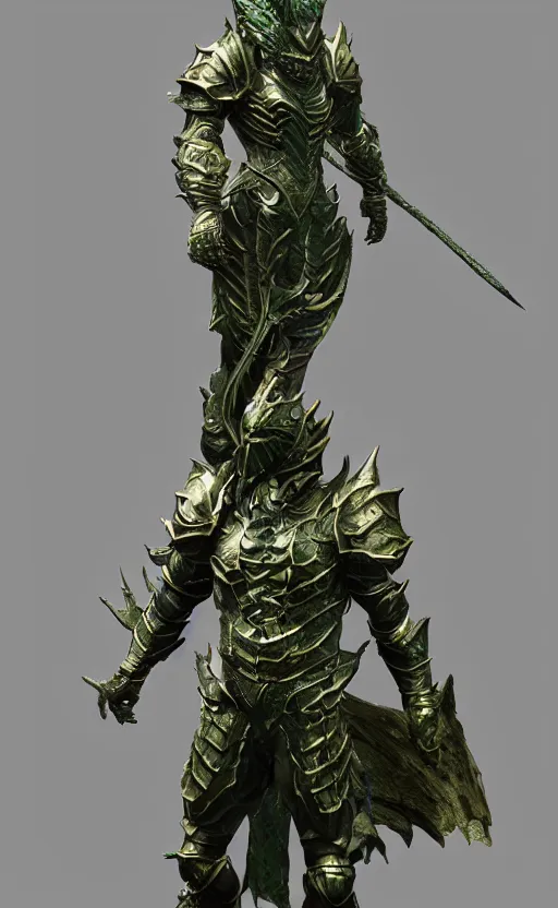 Image similar to Green dragon armor, bronze statue, unreal engine, high detailed