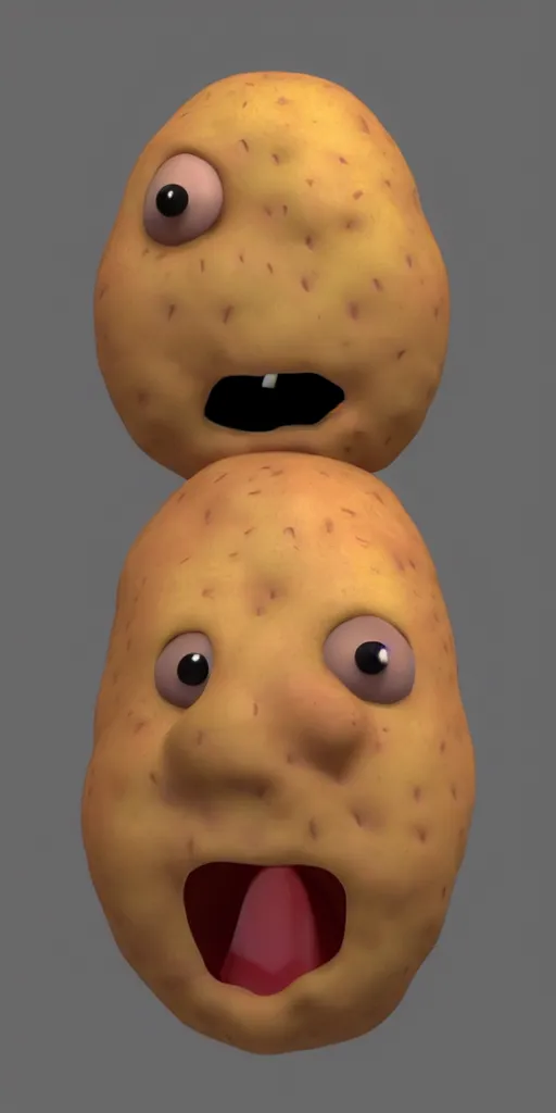 Image similar to 3 d rendered potato with scary face