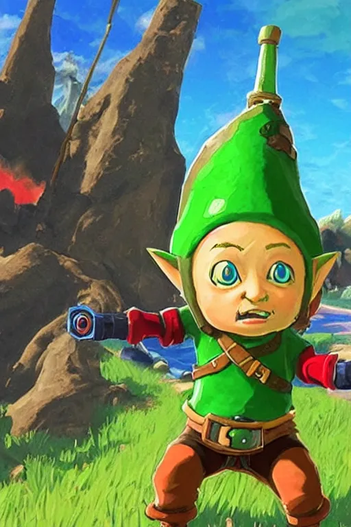 Prompt: an in game portrait of tingle from the legend of zelda breath of the wild, breath of the wild art style.