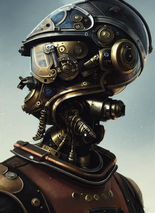 Image similar to a futuristic steampunk robotic helmet for motogp highly detailed, digital painting, concept art, smooth, sharp focus, illustration, art by greg rutkowski