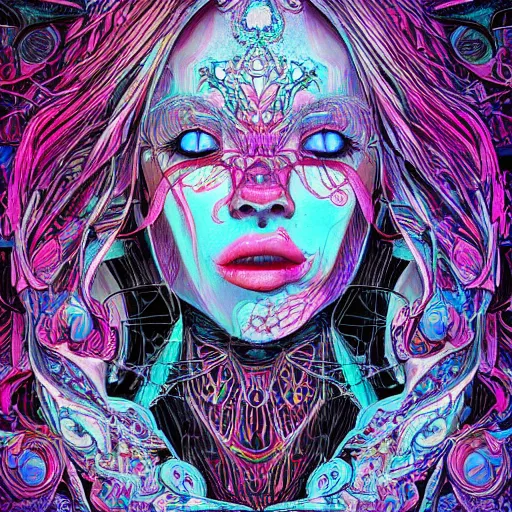 Image similar to the face of a ridiculously beautiful and pretty woman partially made of onion rings of all colors looking up, an ultrafine detailed illustration by james jean, final fantasy, intricate linework, bright colors, behance contest winner, vanitas, angular, altermodern, unreal engine 5 highly rendered, global illumination, radiant light, detailed and intricate environment