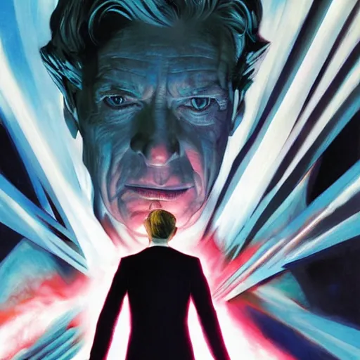 Prompt: doctor who staring down magneto, graphic novel art by alex ross