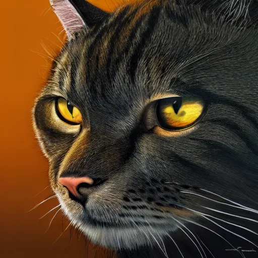 Prompt: an oil painting of a gigachad cat with a chiseled jawline, giga chad, strong, dramatic impactful colors, by artgerm, hd, hdr, ue 5, ue 6, unreal engine 5, cinematic 4 k wallpaper, 8 k, ultra detailed, gta 5 cover art, high resolution, artstation, award winning