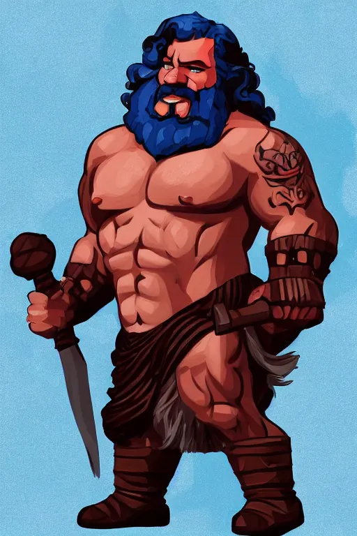 Image similar to buff barbarian karl marx with shining blue tattoos, dungeons and dragons, trending on artstation, award winning, stylized painting, 4 k, 8 k