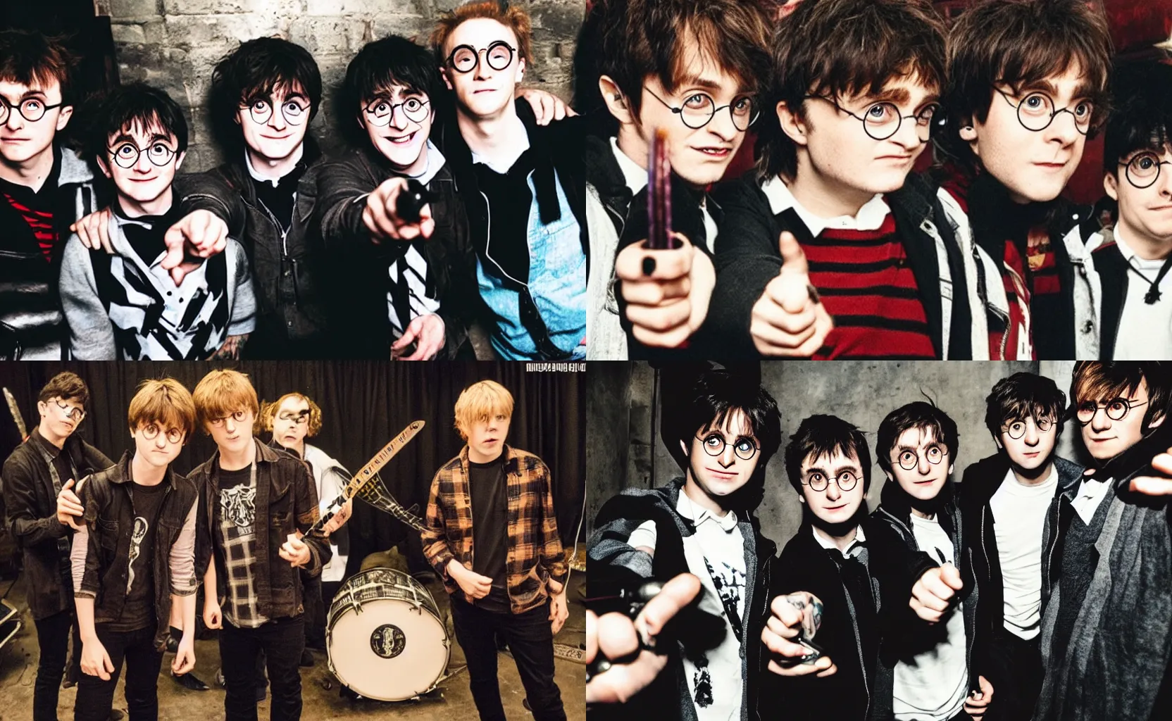 Prompt: footage of Harry Potter in a punk rock band