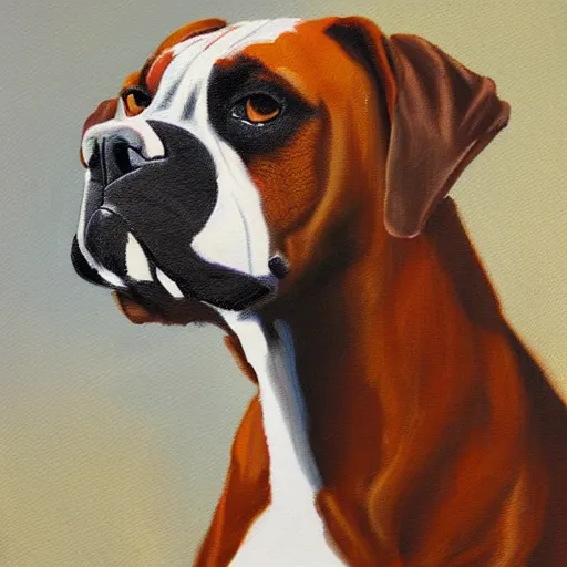 Prompt: regal portrait of boxer dog smoking a cigar 50mm painting