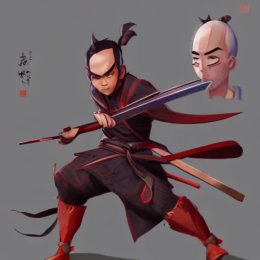 Image similar to full body concept art of a samurai ninja warrior pixar cute realistic shaded sharp lines stylized by stanley artgerm lau, wlop, rossdraws, james jean, jakob eirich, andrei riabovitchev, marc simonetti, and sakimichan, trending on artstation