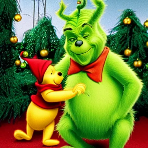 Prompt: winnie the pooh as the grinch, winnie the pooh cast as the grinch