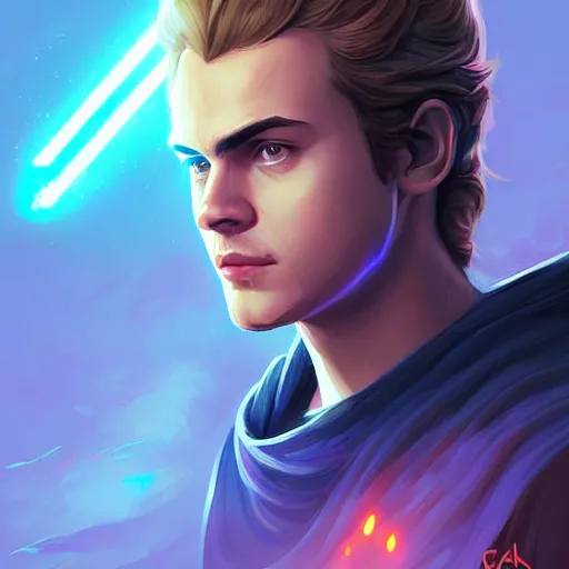 Image similar to anakin skywalker ( hayden christensen ) star wars attack of the clones, digital painting bioluminance alena aenami artworks in 4 k design by lois van baarle by sung choi by john kirby artgerm style pascal blanche and magali villeneuve