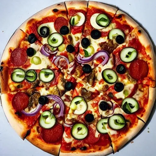 Image similar to pizza overloaded with toppings. this picture makes me so unbelievably hungry