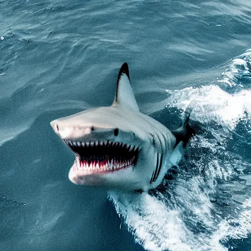 Image similar to a shark smiling at the camera, a photograph I took from above the boat