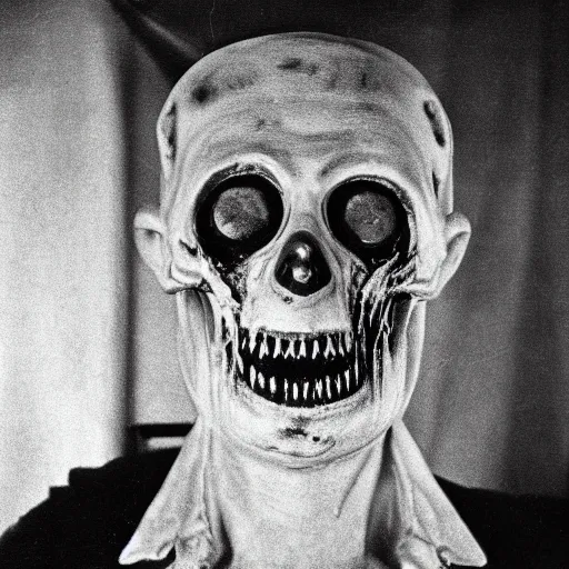 Prompt: real life irradiated undead acute radiation sickness flaking and melting skin 1950s nuclear wasteland black and white award winning photo highly detailed, highly in focus, highly life-like, facial closeup taken on Arriflex 35 II, by stanley kubrick, but as a scream mask