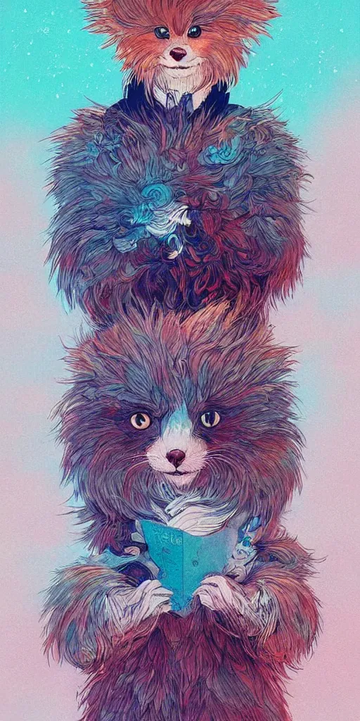 Image similar to the cure for hate, fluffy furry adorable illustration portrait fursona by Victo Ngai and James Gilleard and Bruce Pennington trending on pixiv