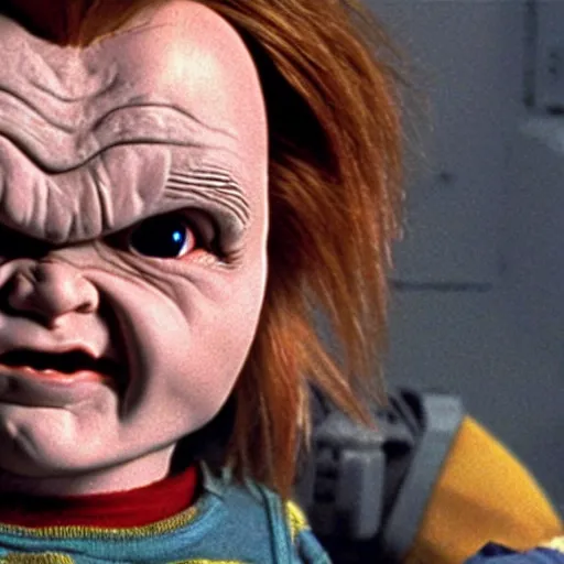 Image similar to a film still of chucky in star wars realistic, detailed