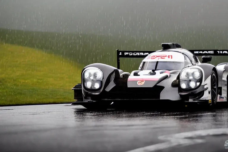 Prompt: beautiful, japanese japanese art art of the porsche 9 1 9 in heavy rain at circuit de spa - francorchamps, 8 k