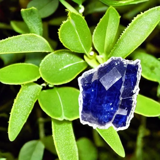 Prompt: a plant growing cut sapphire gemstones instead of fruit