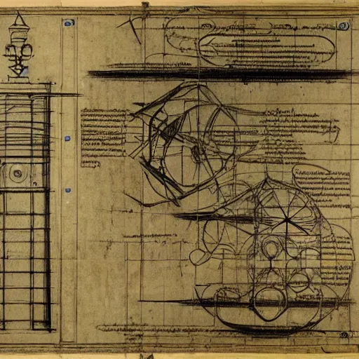 Image similar to time machine blueprints by leonardo davinci