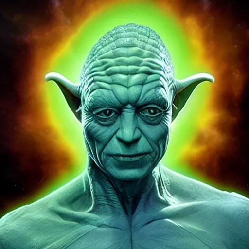Image similar to photo of hybrid of dr manhattan and yoda