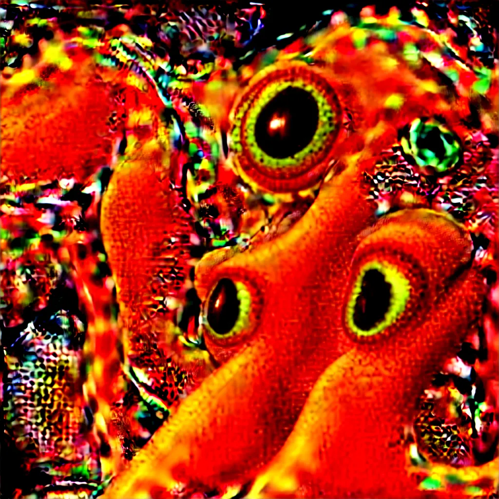 Image similar to fiery whimsical emotional eyes cephalopod, in a photorealistic macro photograph with shallow dof