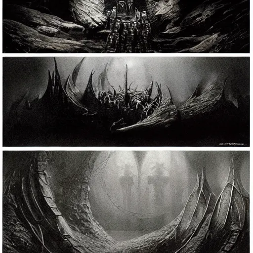 Image similar to the hobbit goblin concept art, lord of the ring, the hobbit concept art, beksinski