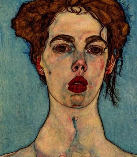 Image similar to portrait of billie eilish by egon schiele, intense desire, high quality, high detail