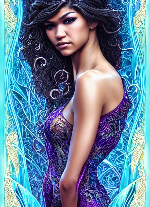 Zendaya with a very big bust, a beautiful neckline in a lace bra and a  beautiful waistline giving a pose for photo - AI Generated Artwork -  NightCafe Creator