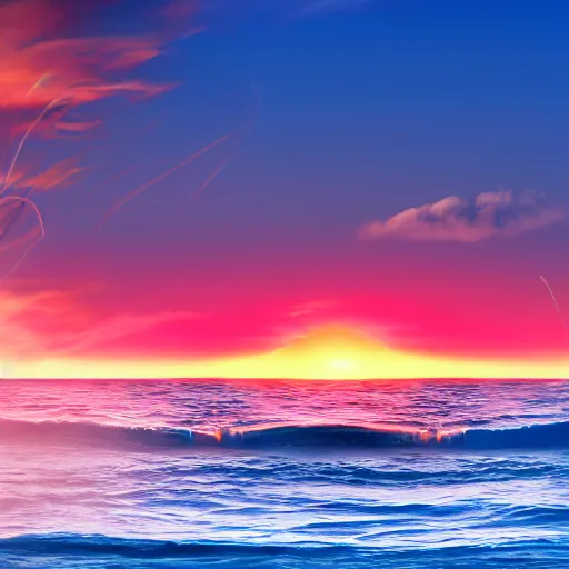 Image similar to sea sunset with waves, aesthetic, realistic, sunset, 8 k, sharp, colorful