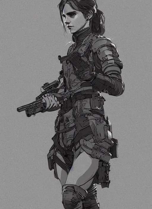 Image similar to emma watson wearing metal gear armor art by Hokusai by greg rutkowski by wlop high detail comic sharp vector lineart dramtic lighting artstation by trevor henderson cinematic dramatic