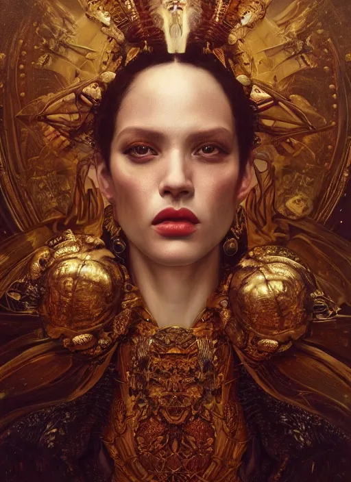 Prompt: highly detailed oil painting | very intricate | cinematic lighting | award - winning | mayan fashion by alexander mcqueen | by roberto ferri, by tom bagshaw, by j. c. leyendecker and klimt, american romanticism, by austin osman spare, artstation, cgsociety, official art, octane