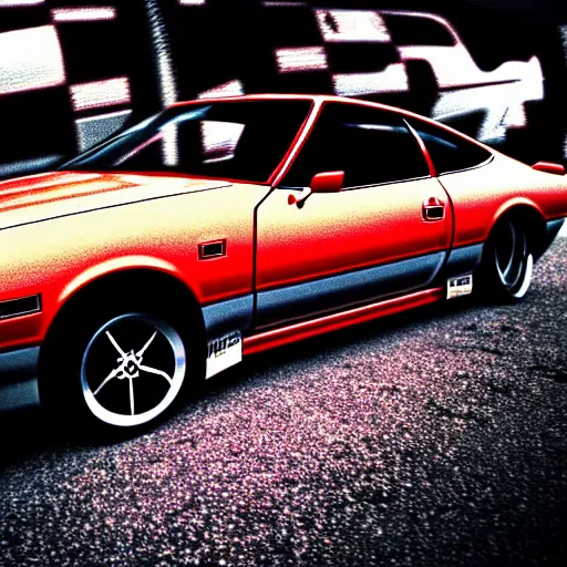 Image similar to a car Toyota Celica at carshow, Shibuya prefecture, city sunset, cinematic color, photorealistic, highly detailed