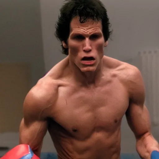 Prompt: Live Action Still of Jerma in Rocky II, real life, hyperrealistic, ultra realistic, realistic, highly detailed, epic, HD quality, 8k resolution, body and headshot, film still