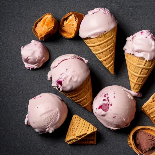Prompt: extremely delicious looking photo of ice cream dessert, very expensive, top quality product, most perfect chocolate on the world, small manufacture, unique style, 8 k, product photography, professional studio photography
