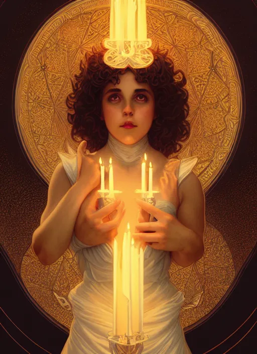 Prompt: symmetry portrait of poly styrene, fantasy, renaissance wear, glowing candles intricate, elegant, highly detailed, digital painting, artstation, concept art, smooth, sharp focus, illustration, art by artgerm and greg rutkowski and alphonse mucha