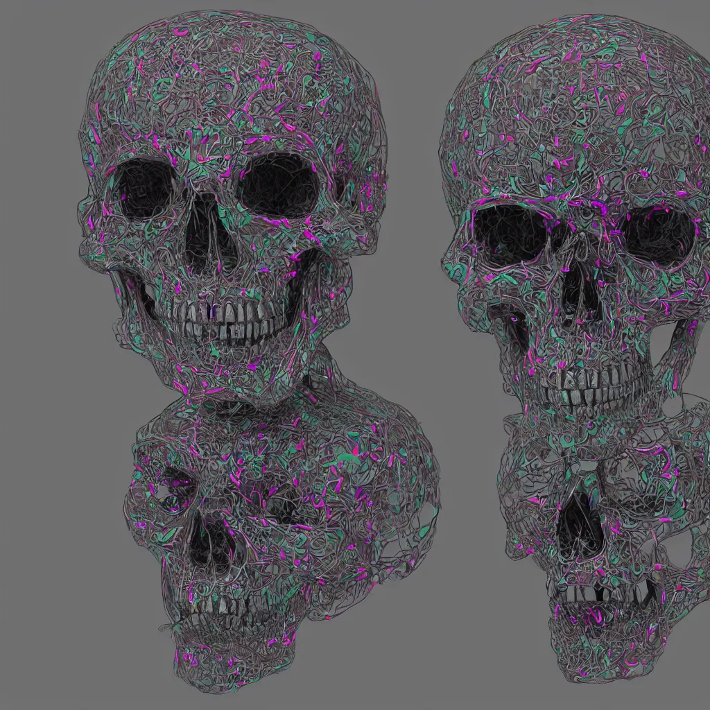 Image similar to A neon skull digital sculpture, Autodesk 3ds Max, Vray, Corona Renderer, Pixologic Zbrush, and Wacom Intuos