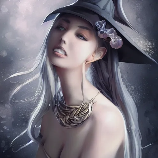 Image similar to !dream An anime young woman witch of the cold, scales and jewelry of gold and silver, intricate, digital painting, highly detailed, concept art, Artstation, Cgsociety, Artgerm, Studio Trigger, Wlop