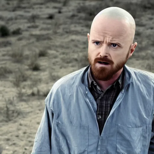 Image similar to Live Action Still of Aaron Paul dressed as and playing Walter White in Breaking Bad, real life, hyperrealistic, ultra realistic, realistic, highly detailed, epic, HD quality, 8k resolution, body and headshot, film still