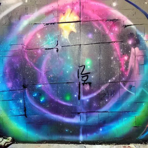 Prompt: Liminal space in outer space graffiti by Henry Chalfant