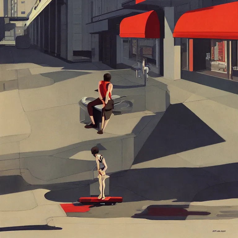 Prompt: Akira by Edward Hopper, painted by James Gilleard, airbrush