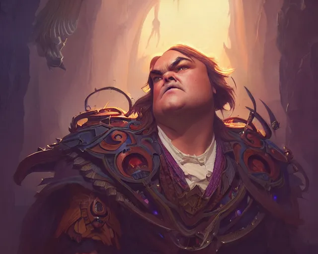 Prompt: photography of jack black, deep focus, d & d, fantasy, intricate, elegant, highly detailed, digital painting, artstation, concept art, matte, sharp focus, illustration, hearthstone, art by artgerm and greg rutkowski and alphonse mucha