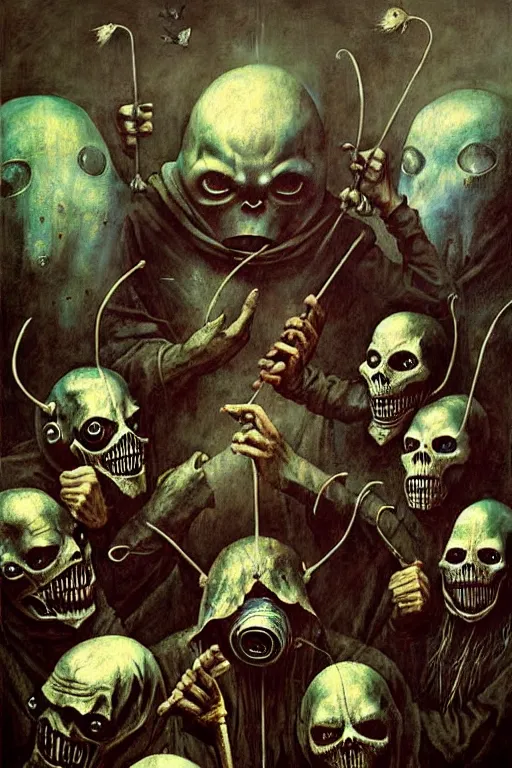 Image similar to hieronymus bosch, greg rutkowski, anna podedworna, painting of slipknot the band