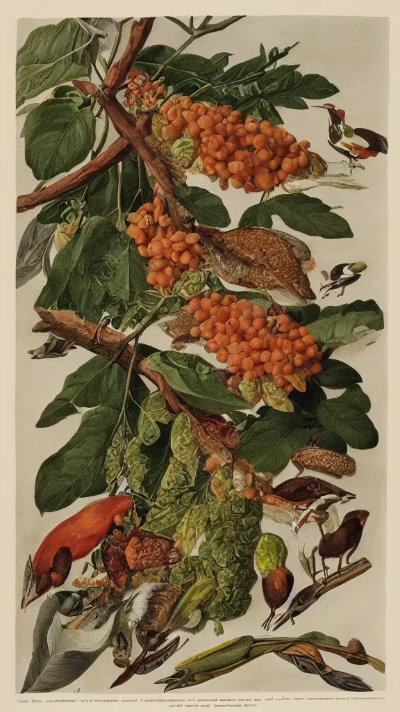Prompt: a collection of food, illustration by john james audubon circa 1 8 3 8