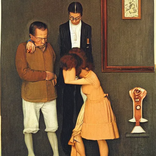 Prompt: man and woman, normal rockwell