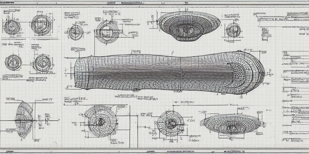 Prompt: highly detailed schematic, technical drawing, side view, toroid, universe designs