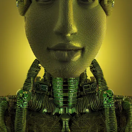 Image similar to an amazing deep portrait of a robot made of marijuana, intricate detail, volumetric lighting, 8 k, photorealistic, digital art trending on artstation