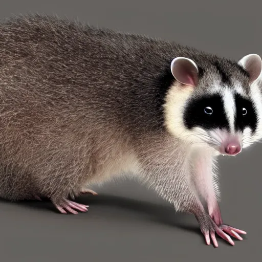 Prompt: a cute photograph of an opossum and american raccoon hugging, realistic 4k, unreal engine 5, award winning, HD UHD FHD