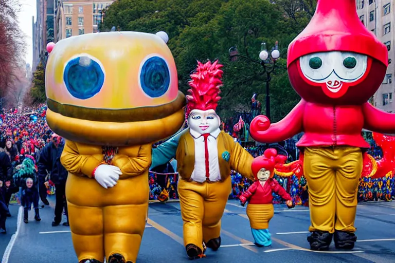 Prompt: photo of giant cute elaborate parade float character designed by ( ( ( ( ( ( ( ( giger ) ) ) ) ) ) ) ) and wes anderson!!!!!!!!!!!!!!, in the macys parade, detailed 4 k photo,