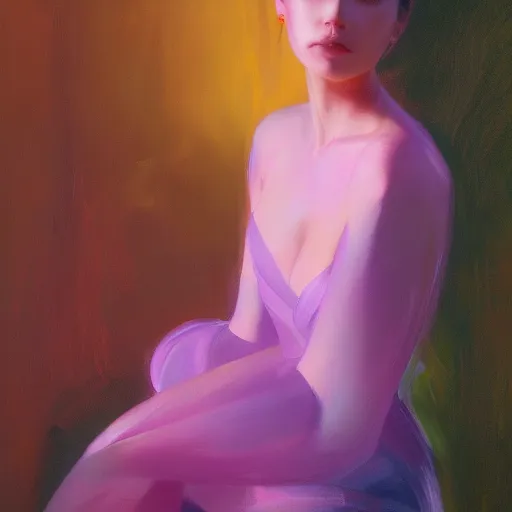 Image similar to yanjun cheng portrait of a beautiful princes, neon dress