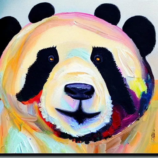 Image similar to beautiful acrylic! impasto! painting of a sad, crying panda bear on a playground swing